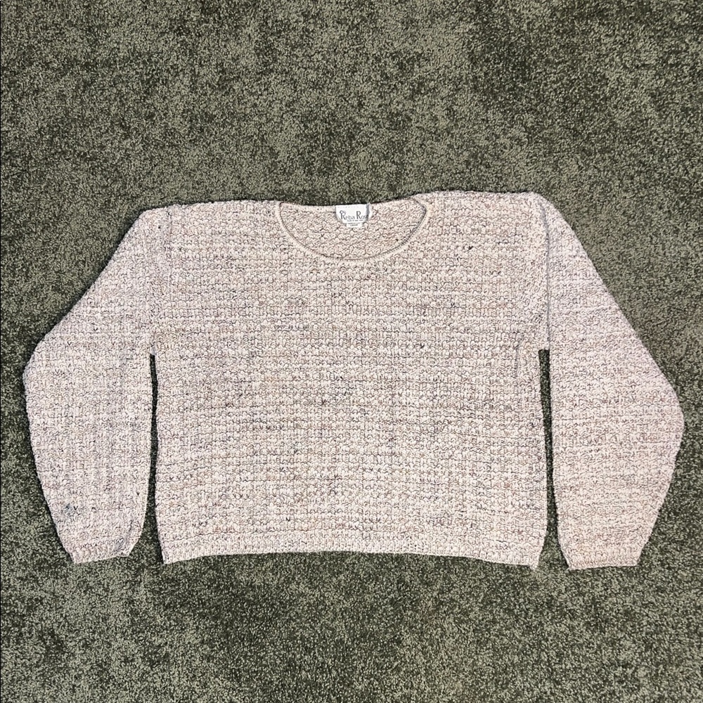 Vintage Reba Rose Knit Sweater – Cream/Tan/Black – Size Large